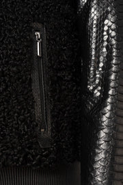Noir Python & Astrakhan Leather Bomber Jacket with mink collar and exotic leather sleeves