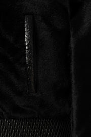 Signature black sheared fur bomber jacket with python leather accents for men