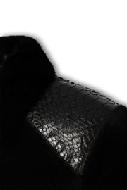 Signature black sheared fur bomber jacket with python leather details for men