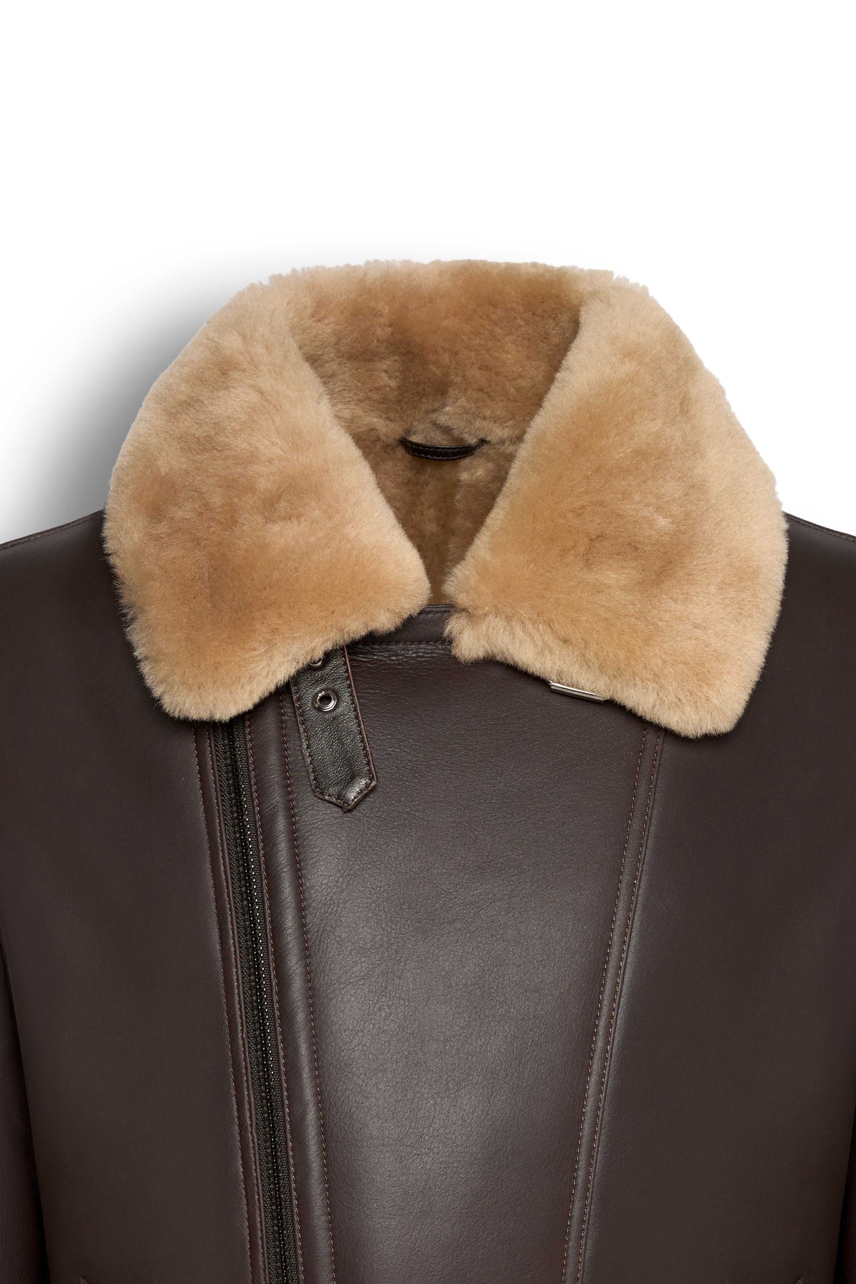 Dark brown genuine shearling leather aviator jacket with natural shearling lining