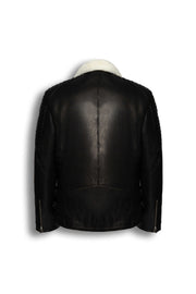 Black and white Siena Shearling Biker Leather Jacket with premium leather and white shearling detailing