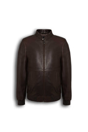 Siena dark brown leather bomber jacket with stand collar and ribbed cuffs, made from soft lambskin