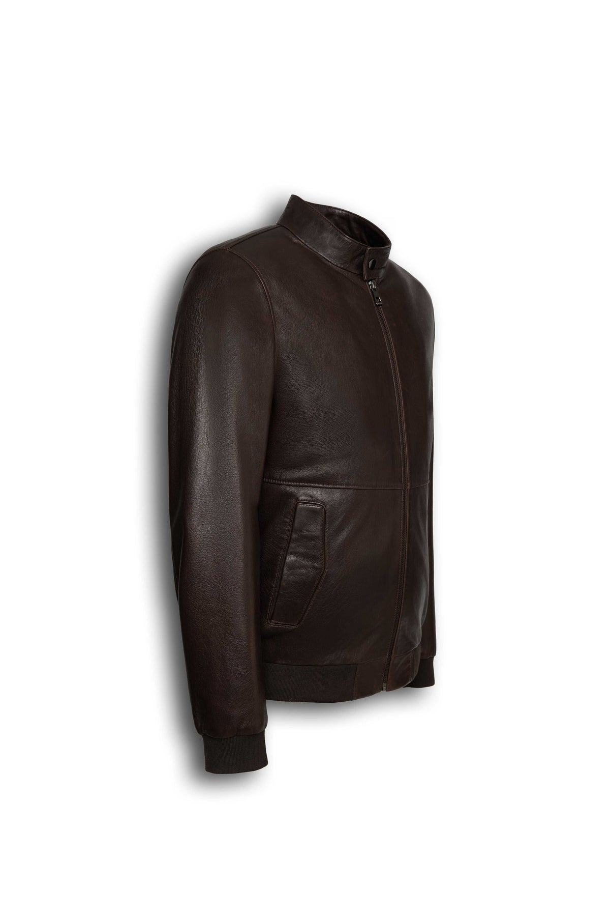Siena Dark Brown Leather Bomber Jacket made of soft lambskin with clean lines and ribbed cuffs