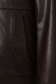 Siena Dark Brown Leather Bomber Jacket handcrafted from soft lambskin with a streamlined collar and ribbed cuffs