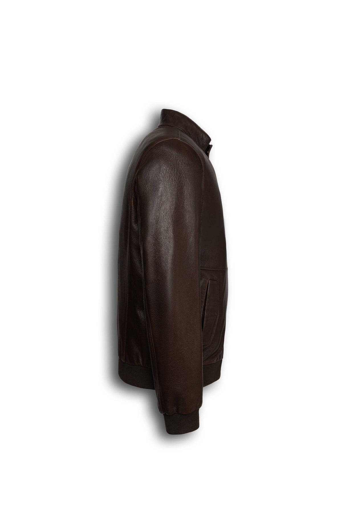 Siena Dark Brown Leather Bomber Jacket made from soft lambskin with ribbed cuffs and YKK zipper