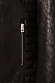 Siena Shearling Biker Leather Jacket in black with white shearling lining for men