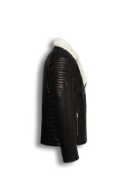 Siena Shearling Biker Leather Jacket in black with white shearling detailing for men