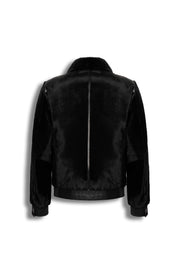Signature black sheared fur bomber jacket with python leather details for men