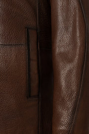 Soren Men's Brown Leather Jacket with stand collar and chest zip pocket