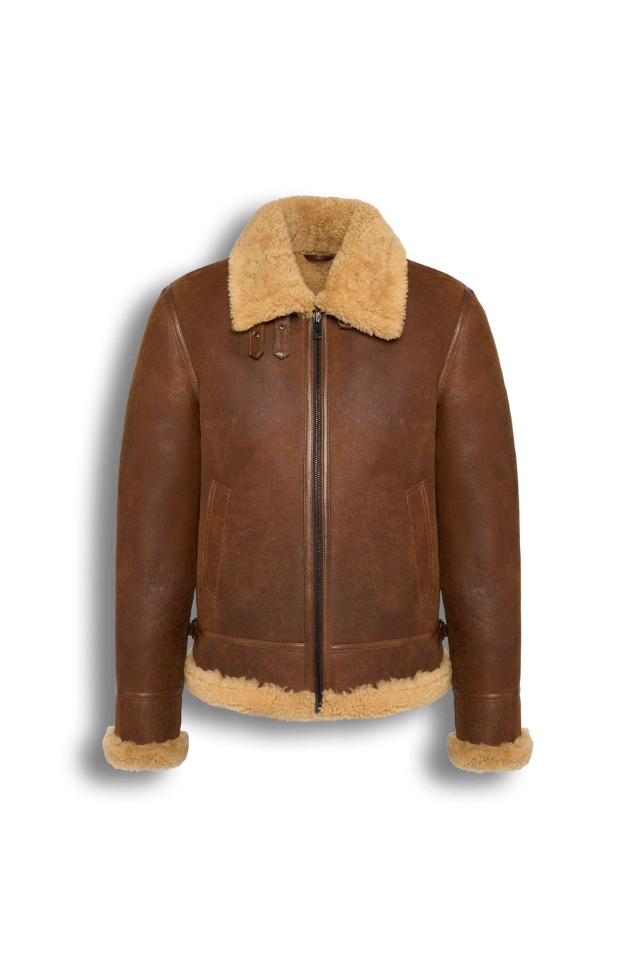 Tan Genuine Shearling Leather Aviator Jacket