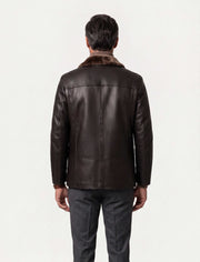 Dark brown Torino Shearling Collar Leather Coat made from genuine leather with luxurious shearling collar