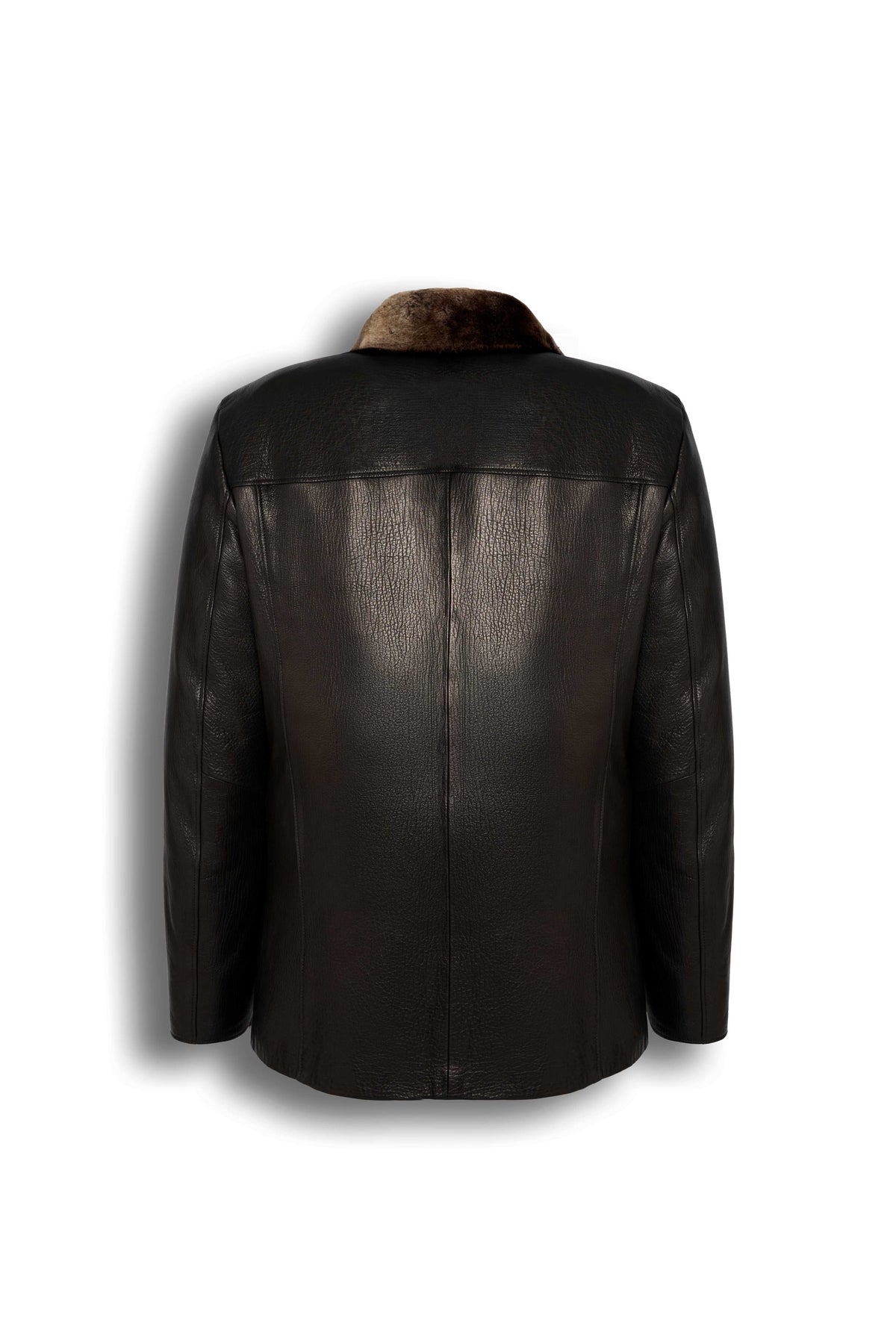 Dark brown Torino Shearling Collar Leather Coat made from premium genuine leather with luxurious shearling collar