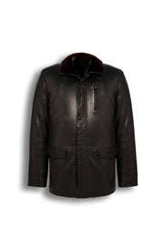 Torino Shearling Collar Leather Coat in dark brown with genuine leather and luxurious shearling collar
