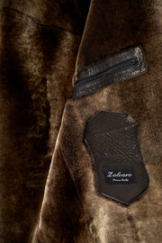 Dark brown Torino Shearling Collar Leather Coat with premium genuine leather and luxurious shearling collar