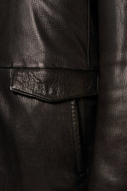Dark brown Torino Shearling Collar Leather Coat made from premium genuine leather with a luxurious shearling collar