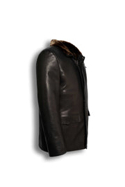 Torino Shearling Collar Leather Coat in dark brown with premium leather and luxurious shearling collar