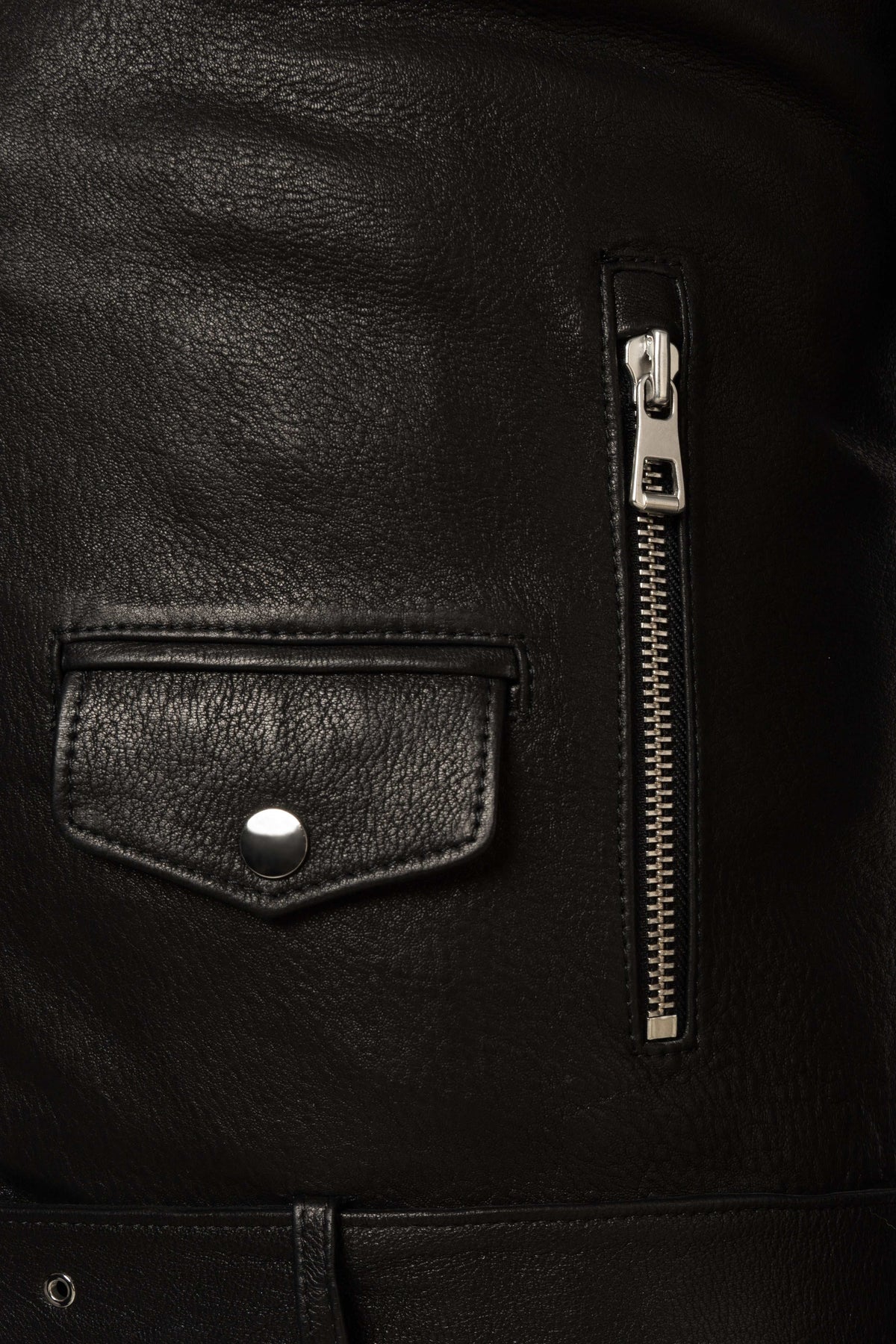 Valen Men's Black Leather Jacket with asymmetric front and silver hardware