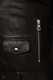 Valen Men's Black Leather Jacket with asymmetric front and silver hardware