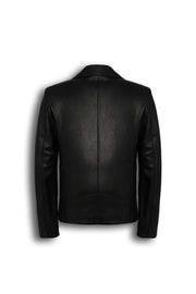 Valen Men's Black Leather Jacket with asymmetric closure and silver hardware