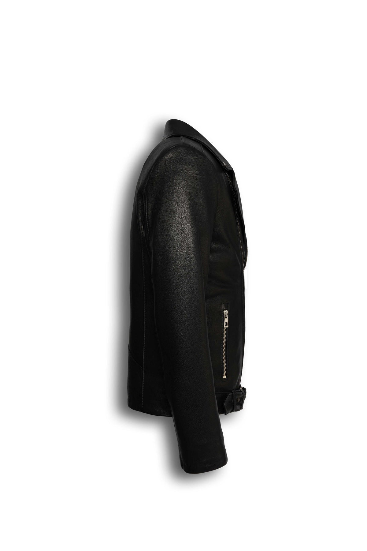 Valen Men's Black Leather Jacket with asymmetric closure and silver hardware