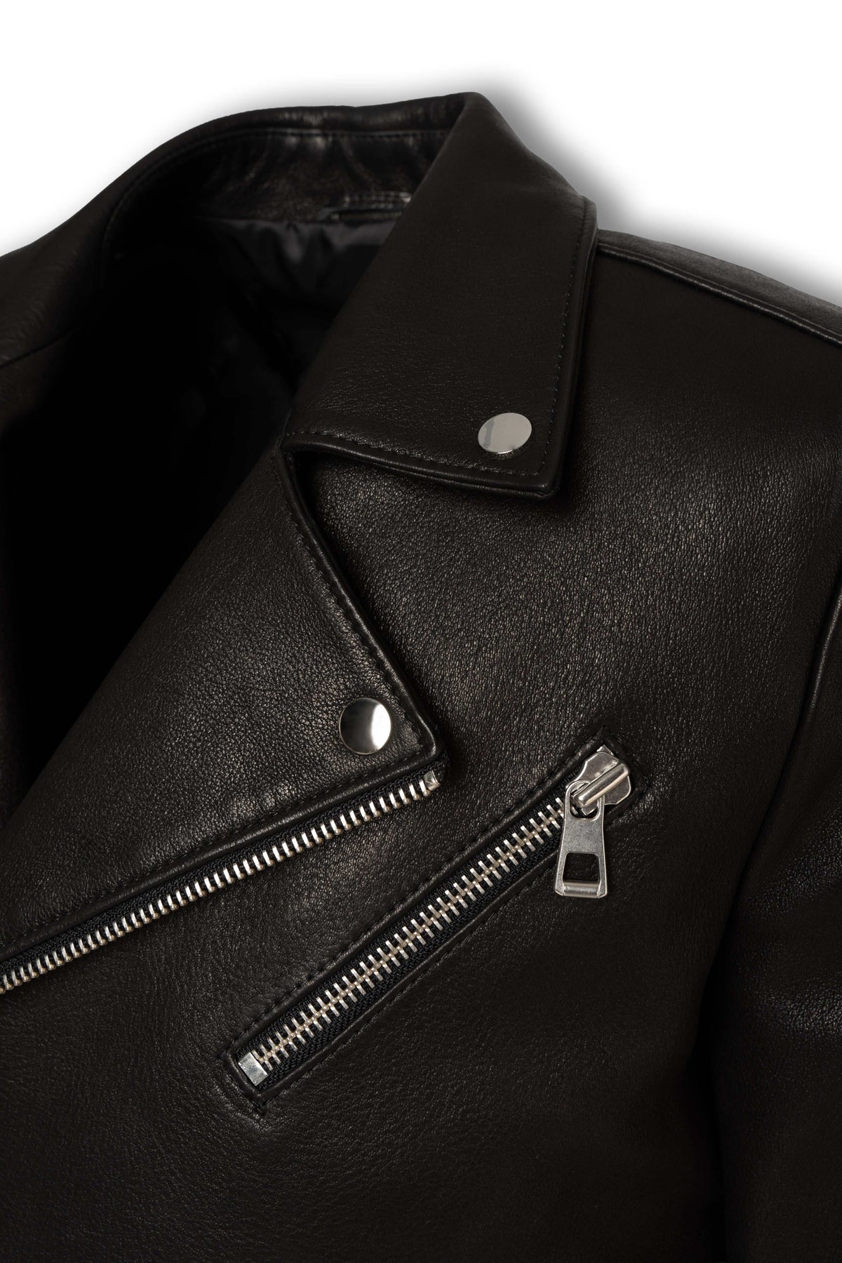 Valen Men's black genuine leather biker jacket with asymmetric closure and silver hardware