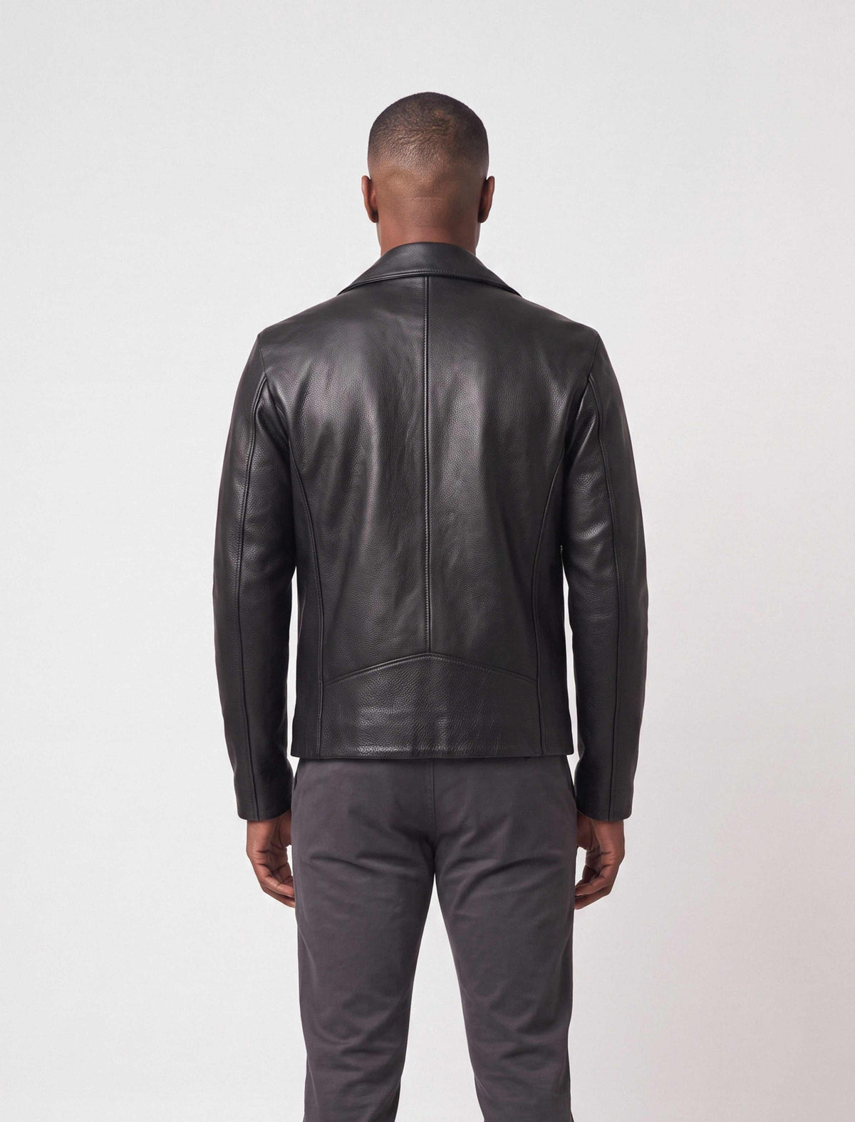 Valen Men's Black Leather Jacket with asymmetric closure and silver hardware