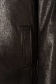 Varenn Men’s Leather Racer Jacket in black with quilted shoulders and stand collar