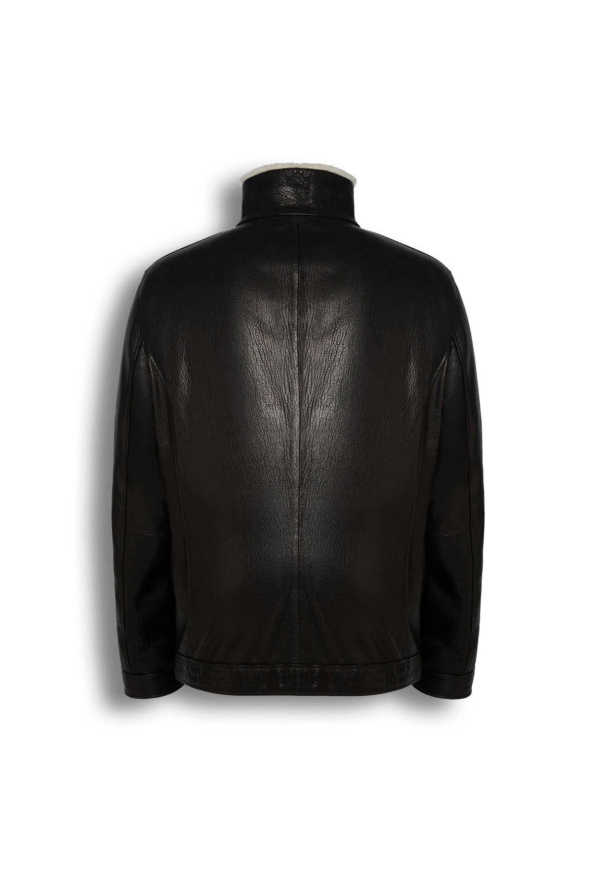 Black Verona Shearling Leather Jacket by Zalvaro with premium sheepskin and shearling lining