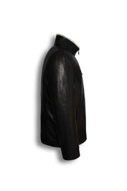 Black Verona Shearling Leather Jacket for men, premium genuine sheepskin with natural shearling lining and minimalist design