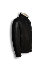 Black Verona Shearling Leather Jacket for men with shearling lining and zip closure