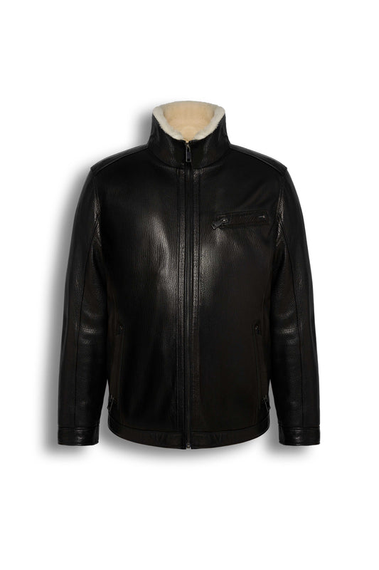Black Verona Shearling Leather Jacket by Zalvaro with premium sheepskin and sleek design