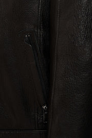 Black Verona Shearling Leather Jacket for men with premium sheepskin and natural shearling lining
