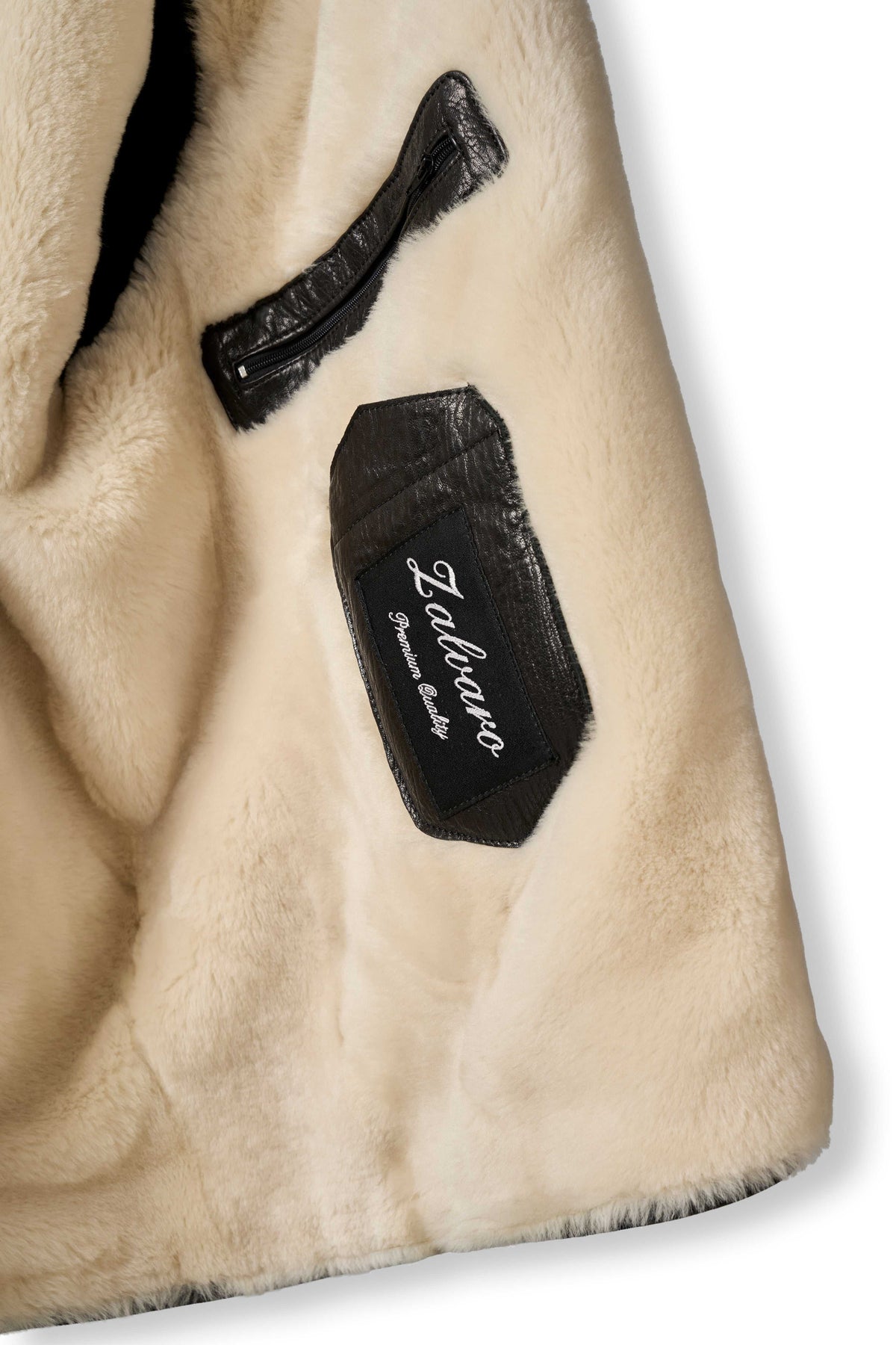 Black Verona Shearling Leather Jacket by Zalvaro with stand collar and zip pockets