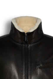 Black Verona Shearling Leather Jacket for men with stand collar and zip closure