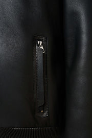 Noir Shearling Leather Bomber Jacket with shearling collar and premium leather craftsmanship